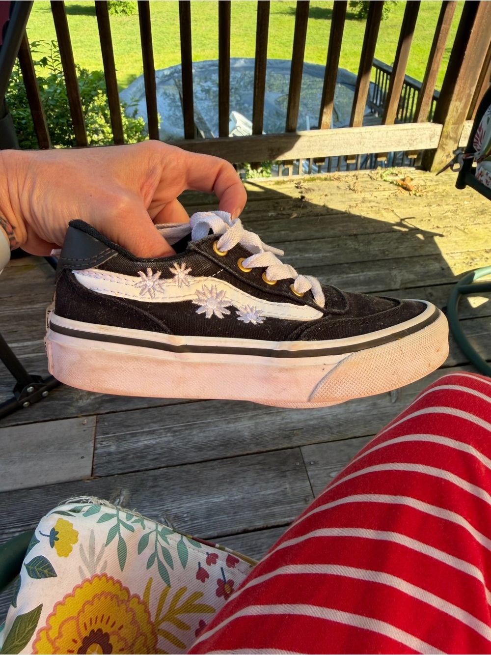 Vans Old Skool Floral Embroidered Sneakers Black White Size 11